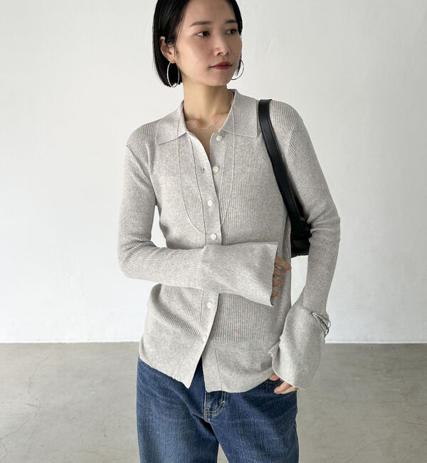 Doux archives「シルクミックス細見えリブニット」|カーディガン|