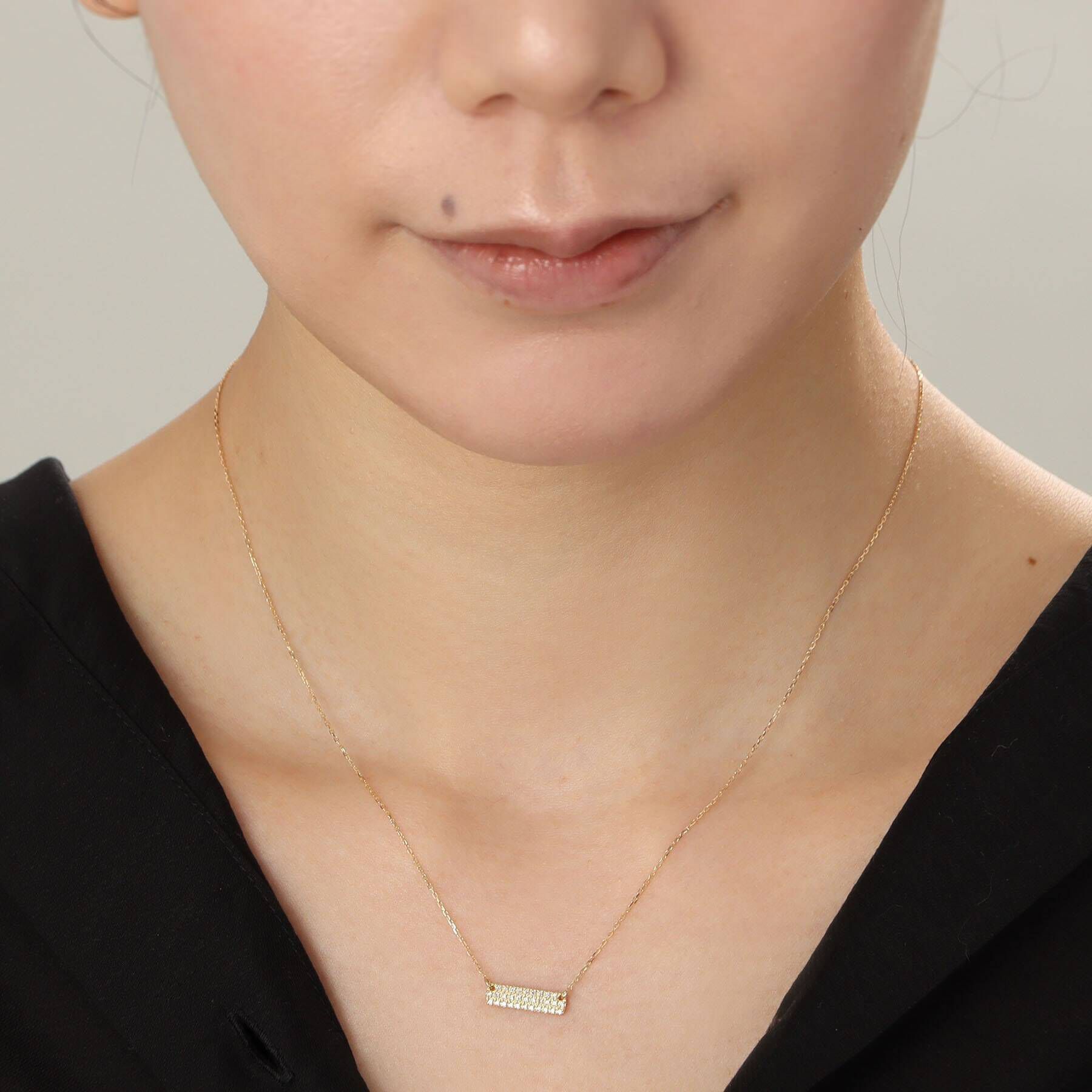 COCOSHNIK「K18ダイヤモンド ホリゾンタル タグネックレス」|ネックレス|