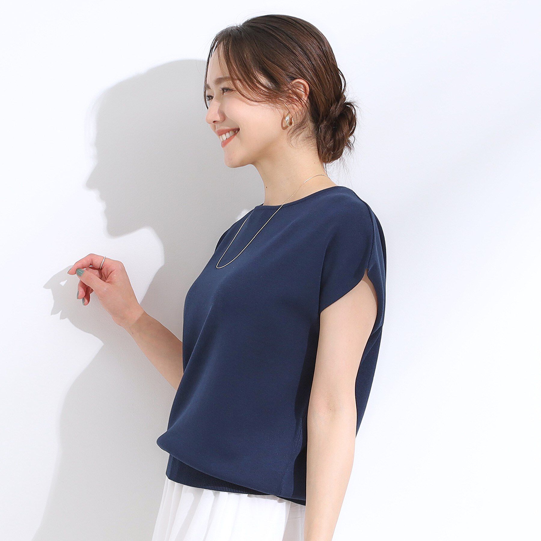 SHOO･LA･RUE「【洗える/S-LL/ひんやり】さらりと好印象　総針フレンチスリーブニット」|ニット・セーター|