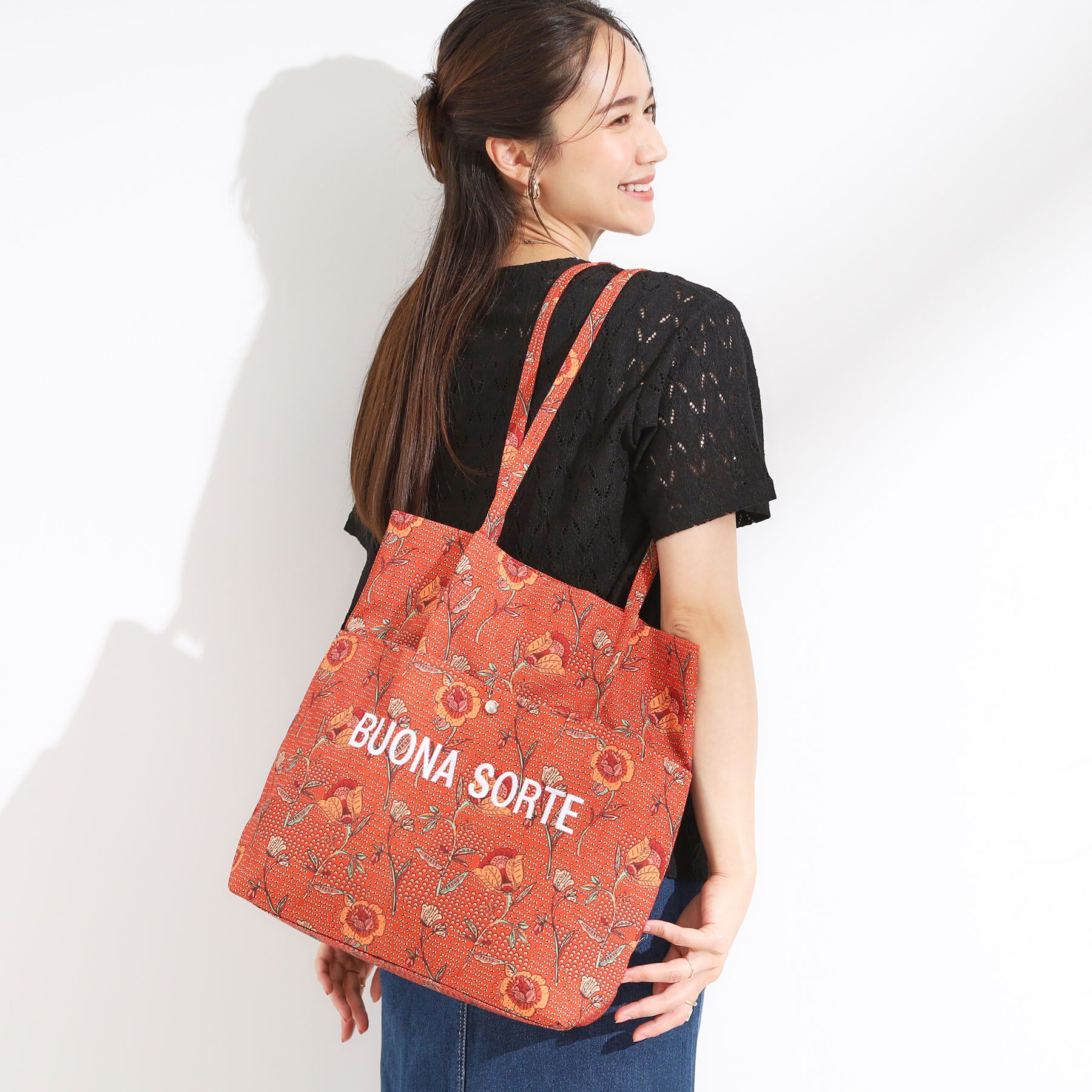 SHOO･LA･RUE「【A4サイズ】幸運を呼び寄せてくれそうな ラタプリント トートバッグ」|トートバッグ|オレンジ(167)