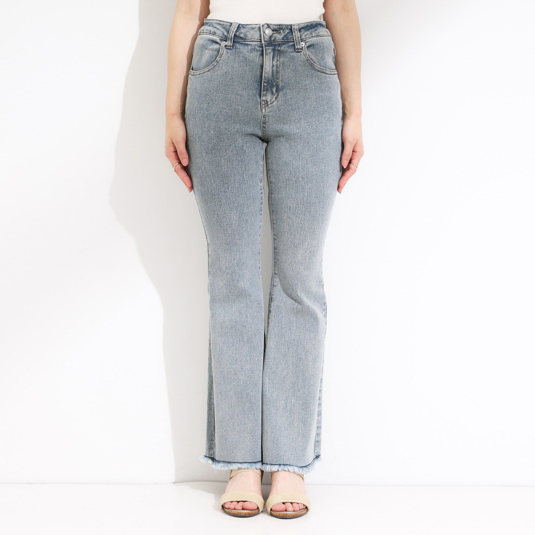 SHOO･LA･RUE「【ひんやり/S-LL】ストレッチフレアデニム」|デニム|