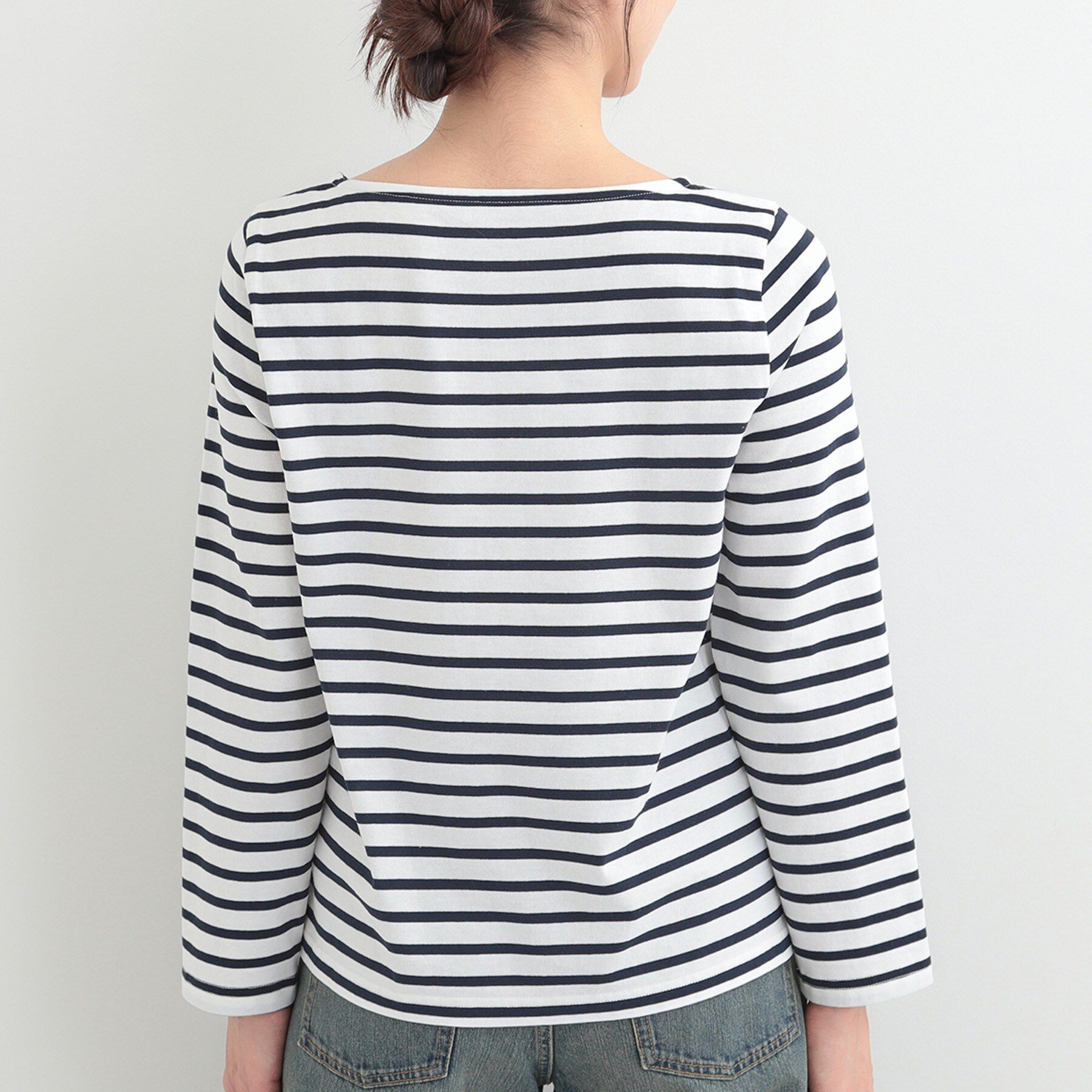 SHOO･LA･RUE「【S-LL/洗濯機可】着こなしいろいろ 首元すっきりボートネック ボーダーロンT」|Tシャツ・カットソー|