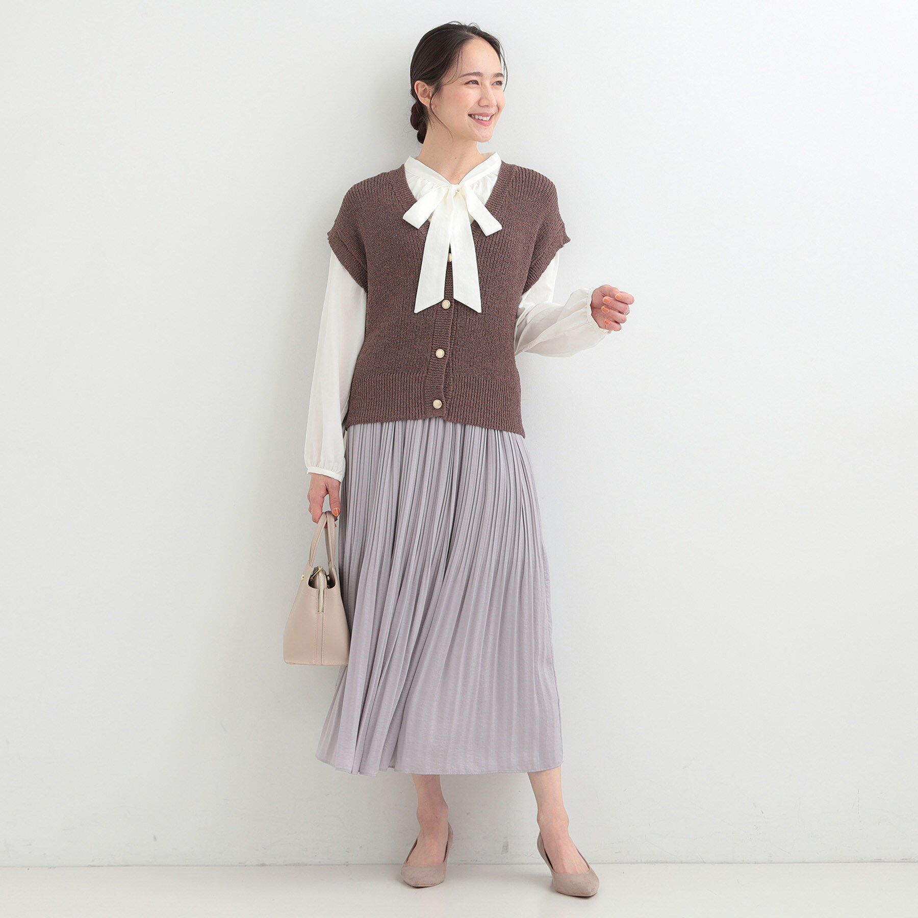 SHOO･LA･RUE「【S-LL/洗濯機可】気軽にレイヤード ざっくり前開きニットベスト」|ベスト・ジレ|