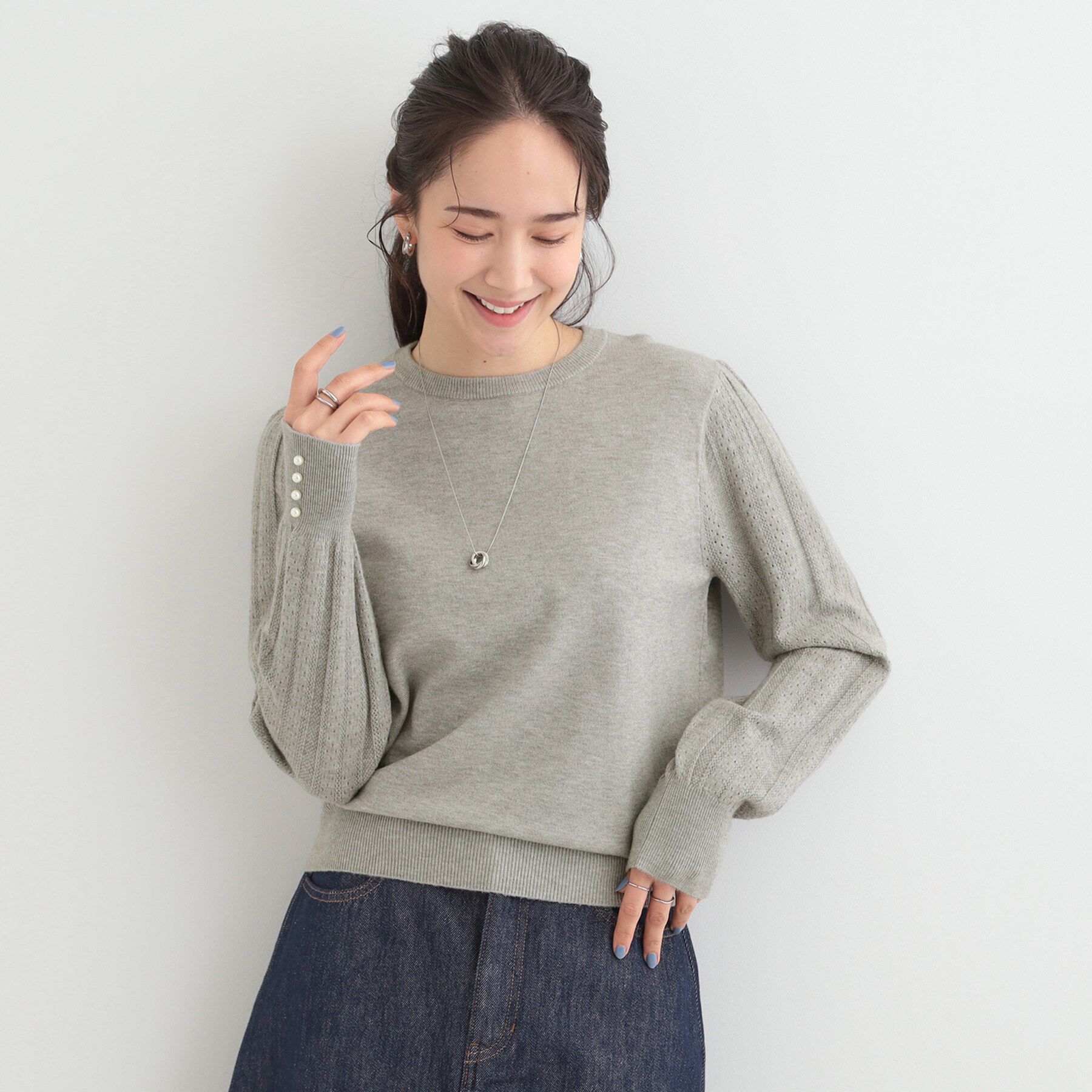 SHOO･LA･RUE「コンパクト見えが大人かわいい お袖編み柄ニット」|ニット・セーター|