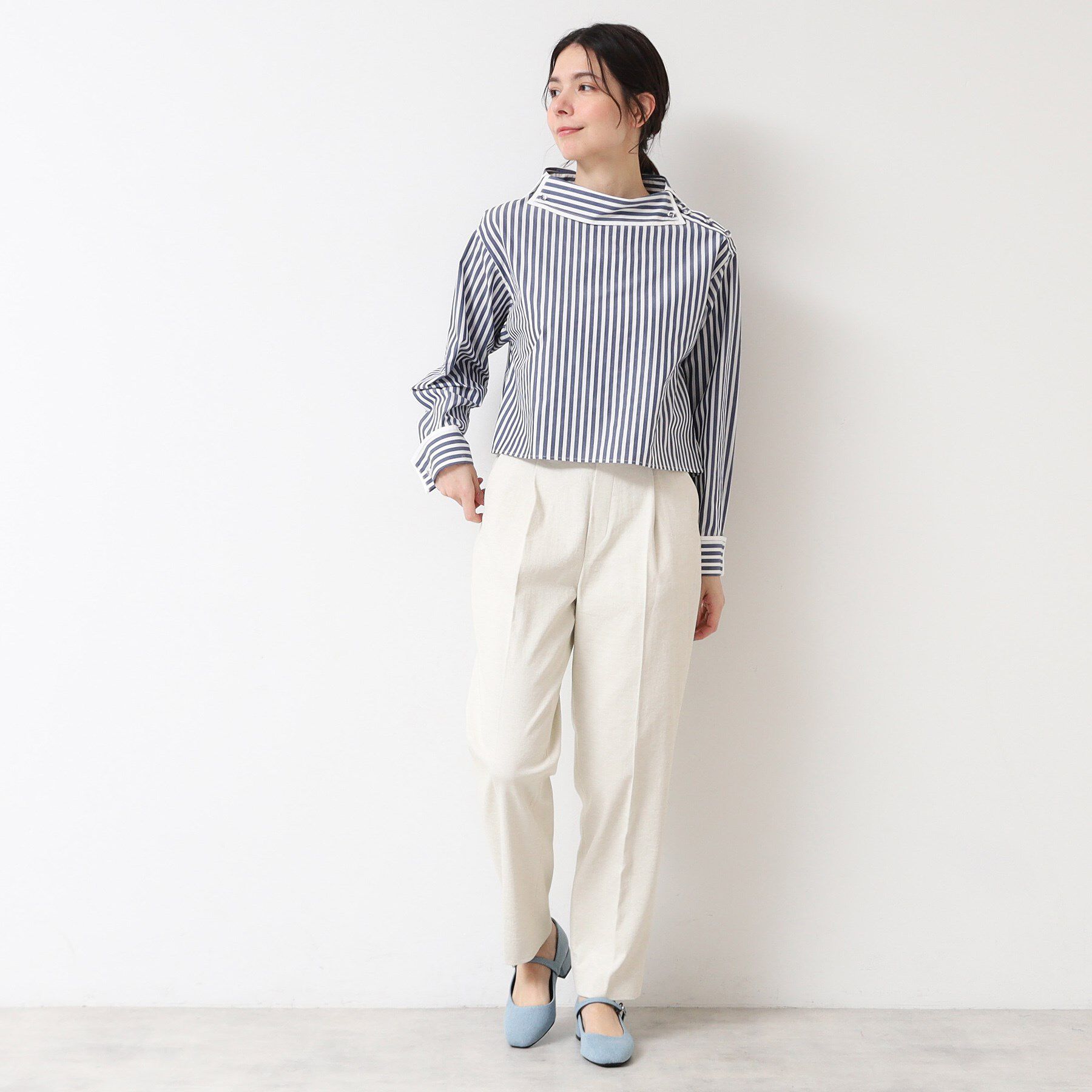 Dessin「【洗える】ロールネックストライプブラウス（S～L）」|シャツ・ブラウス|