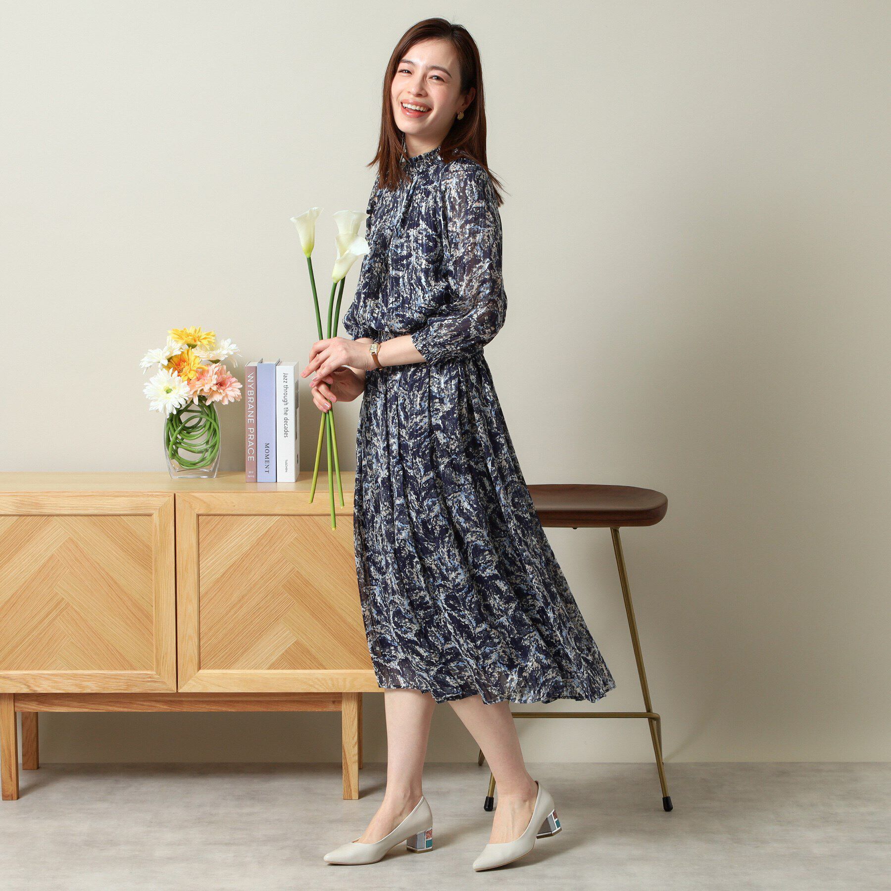 ITS&rsquo;DEMO「【ウエストゴム／手洗い可／セットアップ可】ラメストライプ花柄スカート」|スカート|