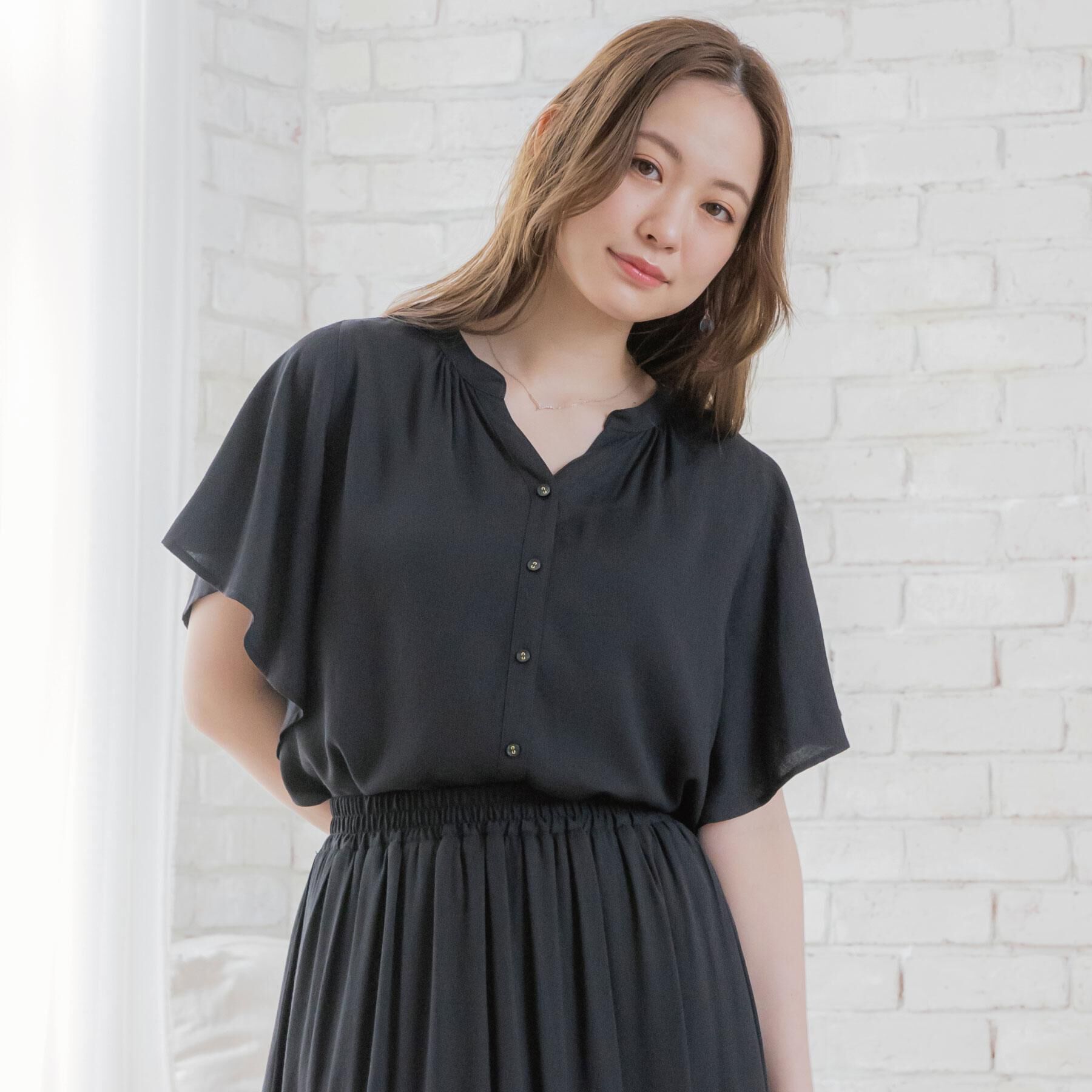 ITS&rsquo;DEMO「【接触冷感／羽織にも／手洗い可】強撚スラブフリル袖ブラウス」|シャツ・ブラウス|