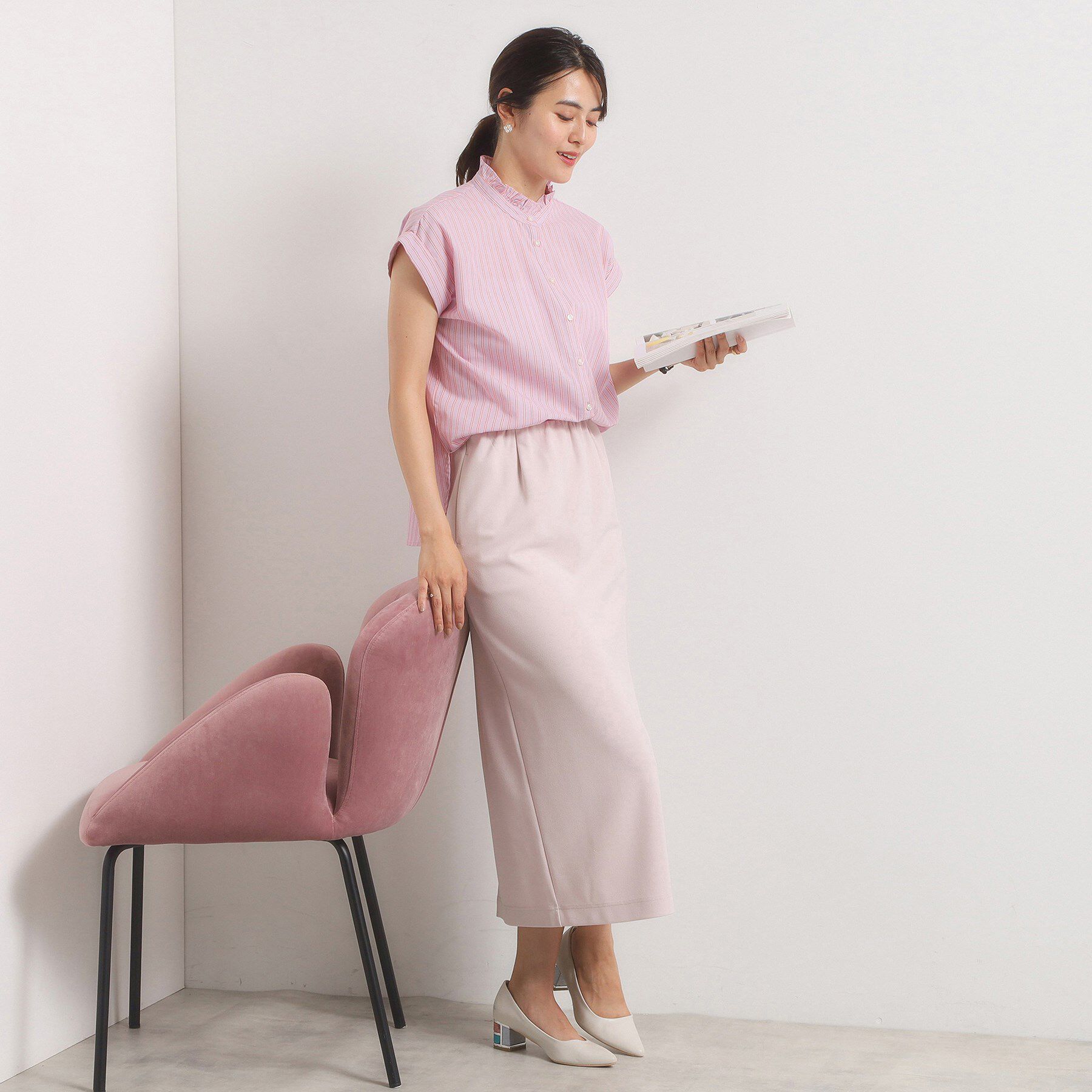 ITS&rsquo;DEMO「【手洗い可】スタンドフリルストライプブラウス」|シャツ・ブラウス|