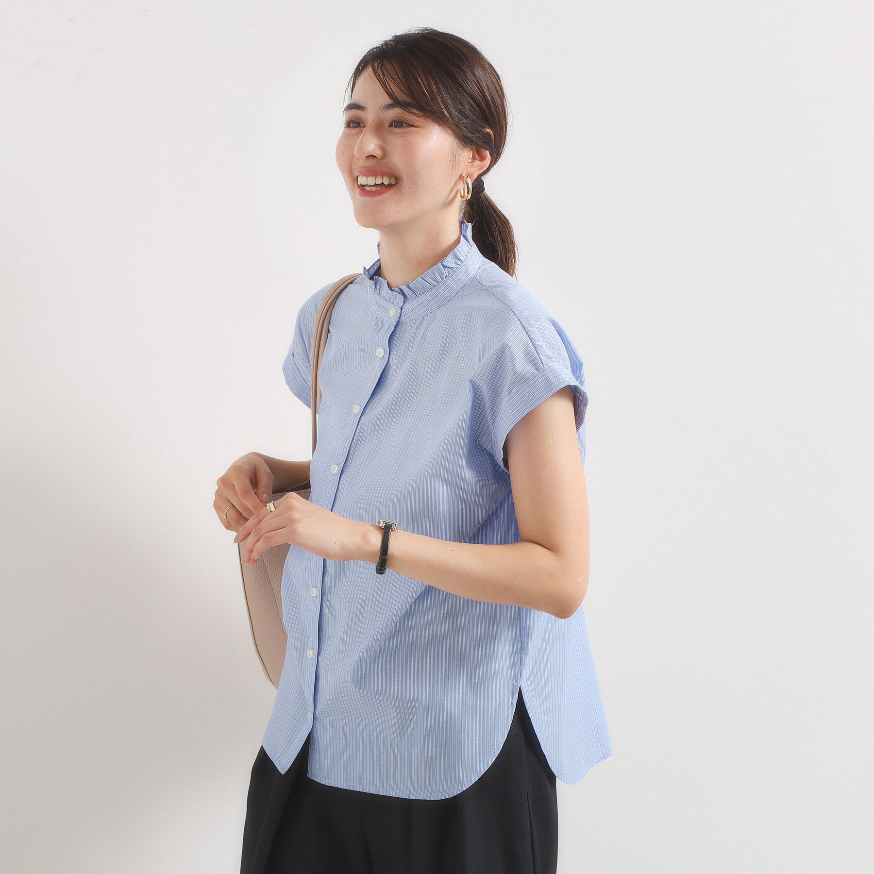 ITS&rsquo;DEMO「【手洗い可】スタンドフリルストライプブラウス」|シャツ・ブラウス|