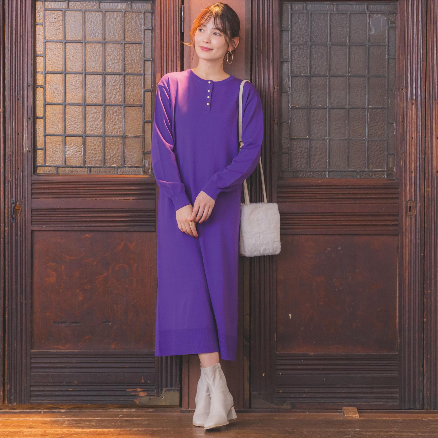 ITS&rsquo;DEMO「【縮みに強い／洗濯機OK】ヘンリーネックニットワンピース」|ワンピース|