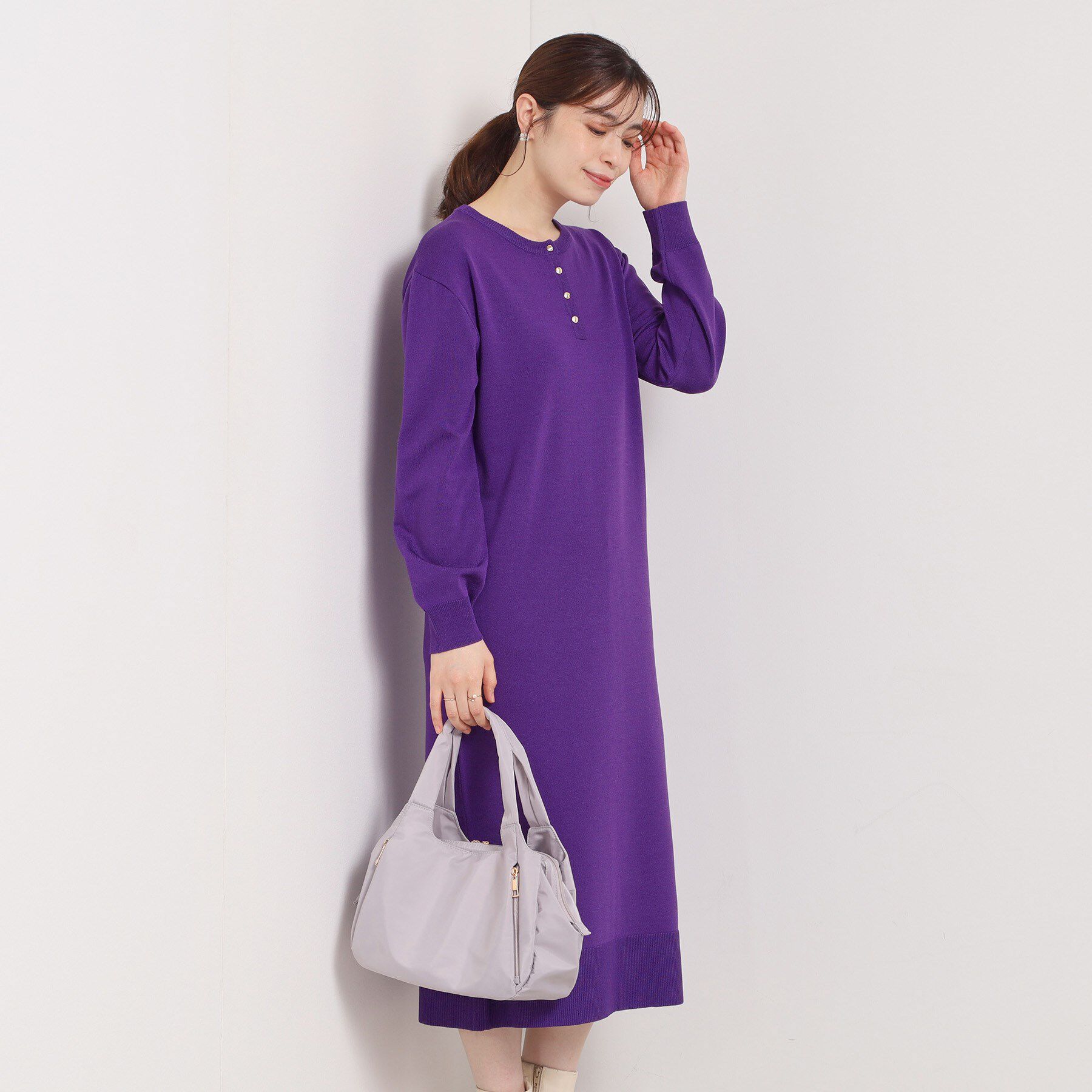 ITS&rsquo;DEMO「【縮みに強い／洗濯機OK】ヘンリーネックニットワンピース」|ワンピース|パープル(083)