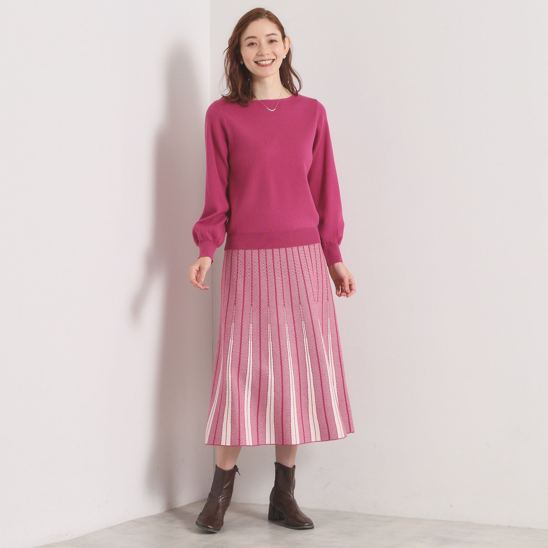 ITS&rsquo;DEMO「【手洗い可】フレアスカートニットセットアップ」|スーツ|ピンク(473)