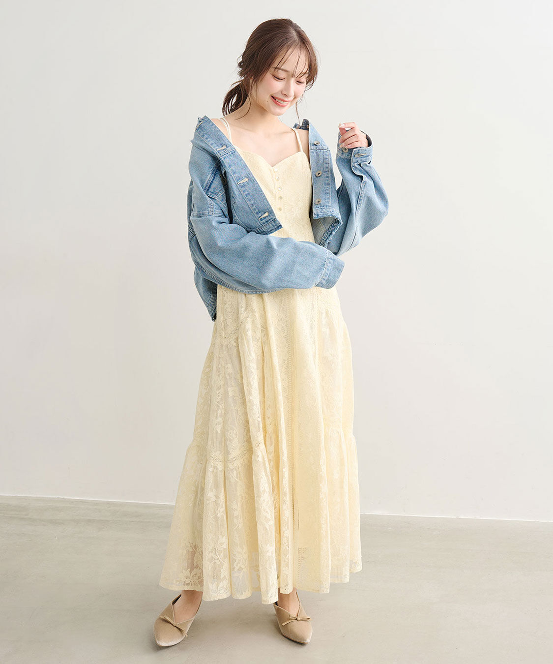 COCO DEAL「リメイク風ノーカラーGジャン」|デニムジャケット|