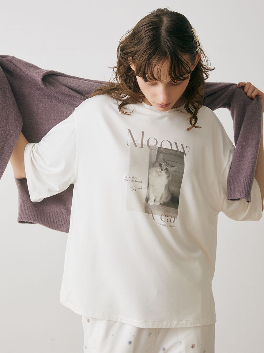 SNIDEL HOME「【接触冷感】CATTシャツ」|ルームウェア|WHT