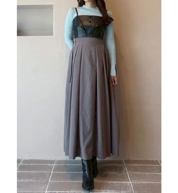 MERCURYDUO「フェイクレザービスチェドッキングキャミワンピース」|ワンピース|チャコールグレー