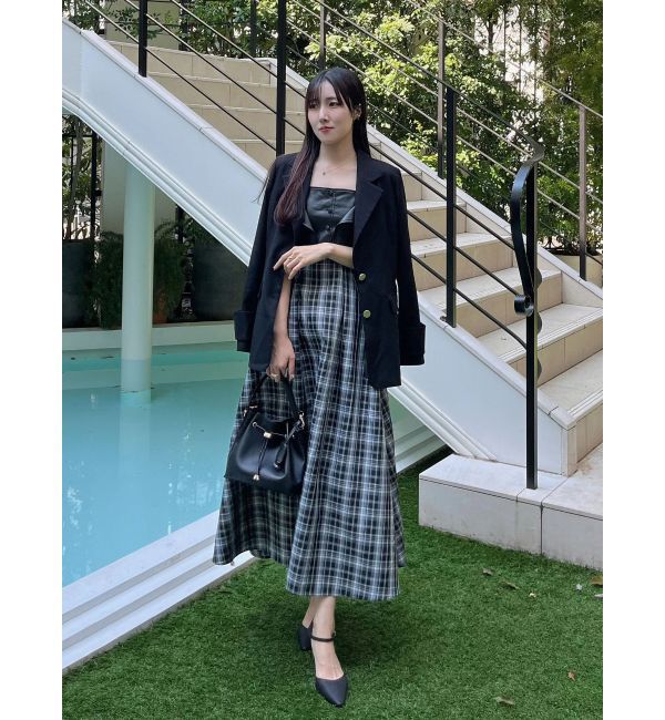 MERCURYDUO「フェイクレザービスチェドッキングキャミワンピース」|ワンピース|