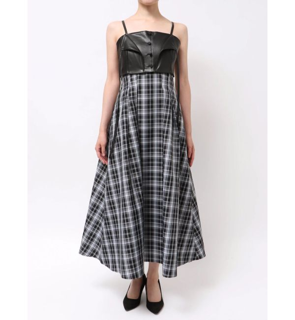 MERCURYDUO「フェイクレザービスチェドッキングキャミワンピース」|ワンピース|