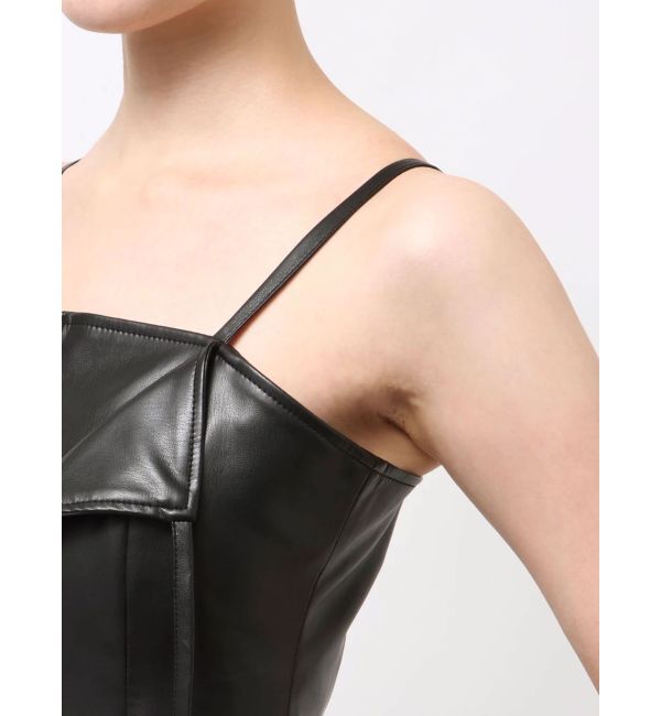 MERCURYDUO「フェイクレザービスチェドッキングキャミワンピース」|ワンピース|