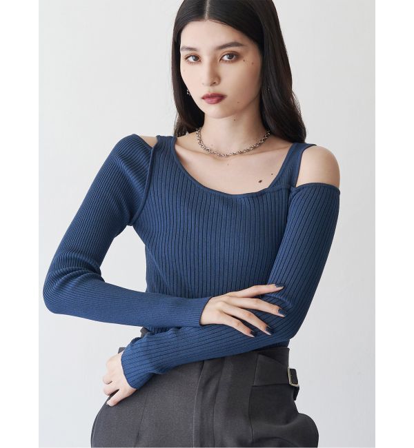 MURUA「ショルダーカットレイヤードライクリブニット」|ニット・セーター|ブルー