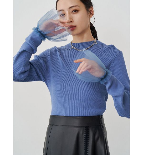 MURUA「チュールカフスリブニット」|ニット・セーター|ブルー