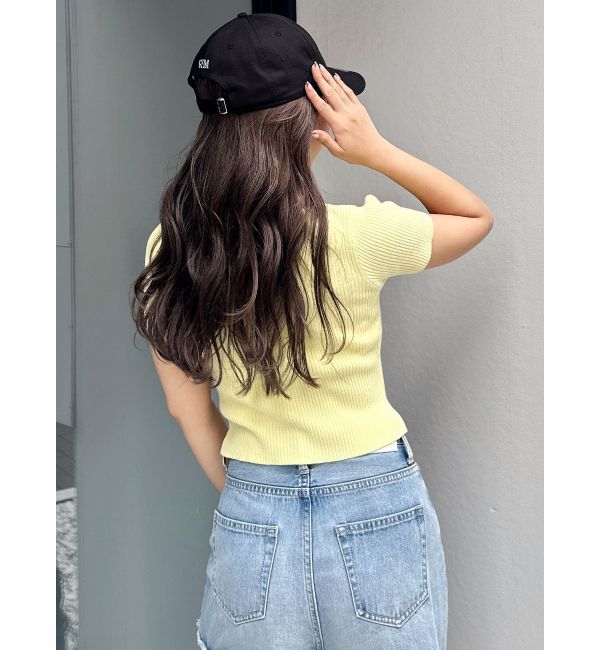 GYDA「ハーフスリーブブリーチWファスナーリブニットトップス」|ニット・セーター|