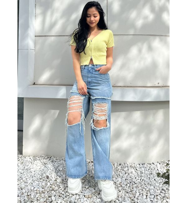 GYDA「ハーフスリーブブリーチWファスナーリブニットトップス」|ニット・セーター|