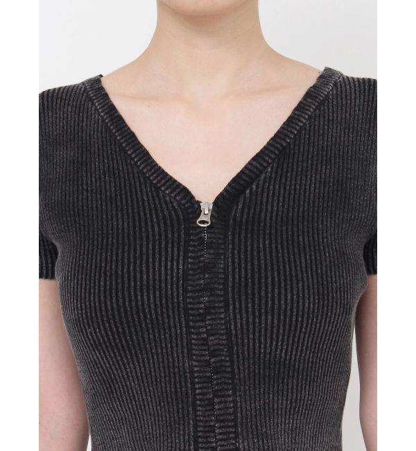 GYDA「ハーフスリーブブリーチWファスナーリブニットトップス」|ニット・セーター|
