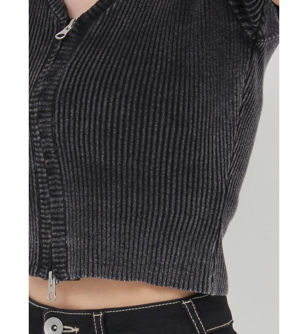 GYDA「ハーフスリーブブリーチWファスナーリブニットトップス」|ニット・セーター|