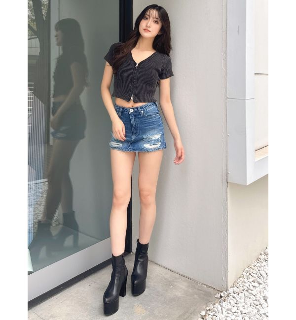 GYDA「ハーフスリーブブリーチWファスナーリブニットトップス」|ニット・セーター|