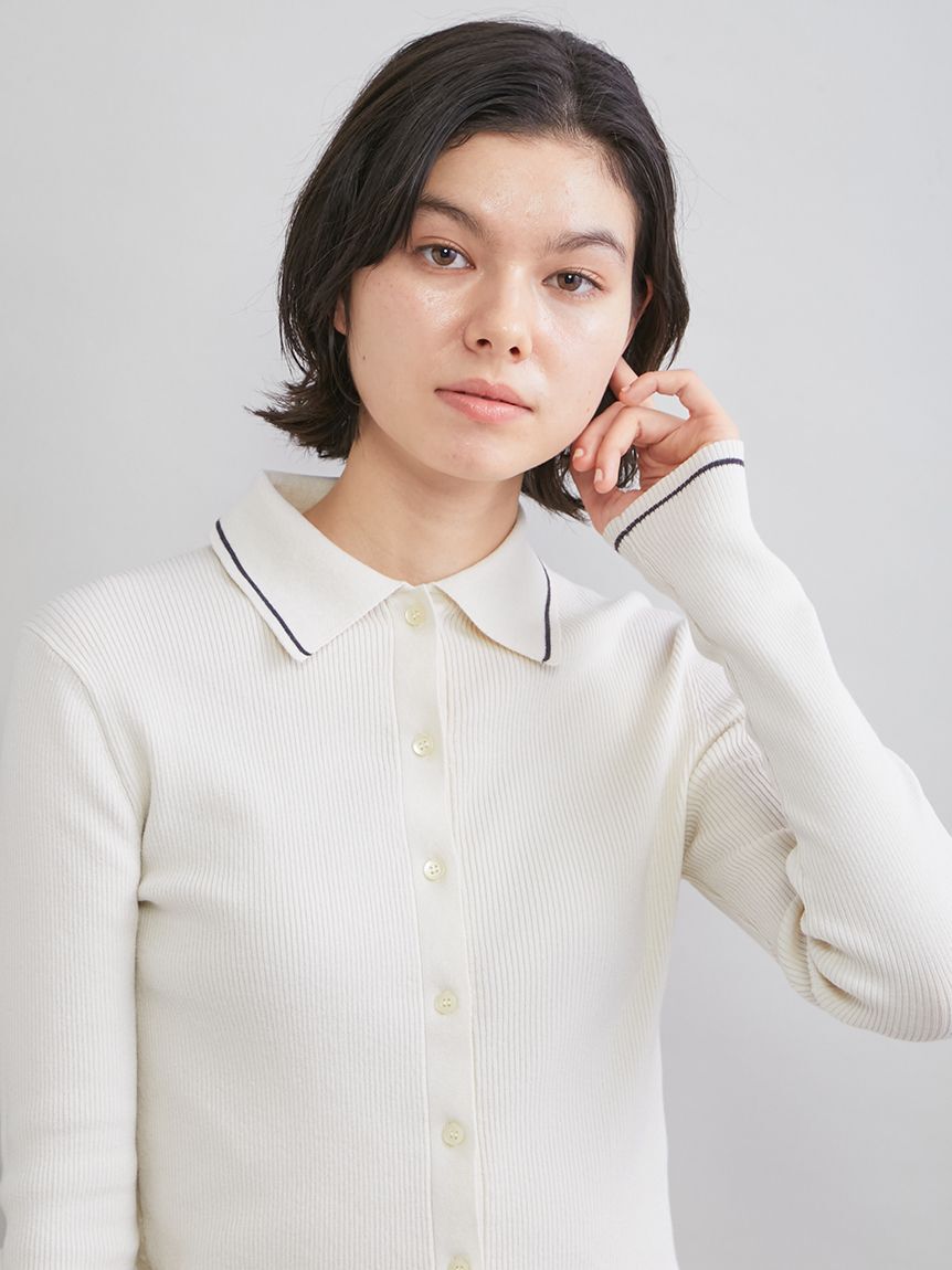 Mila Owen「ポロ衿リブニットカーディガン」|カーディガン|