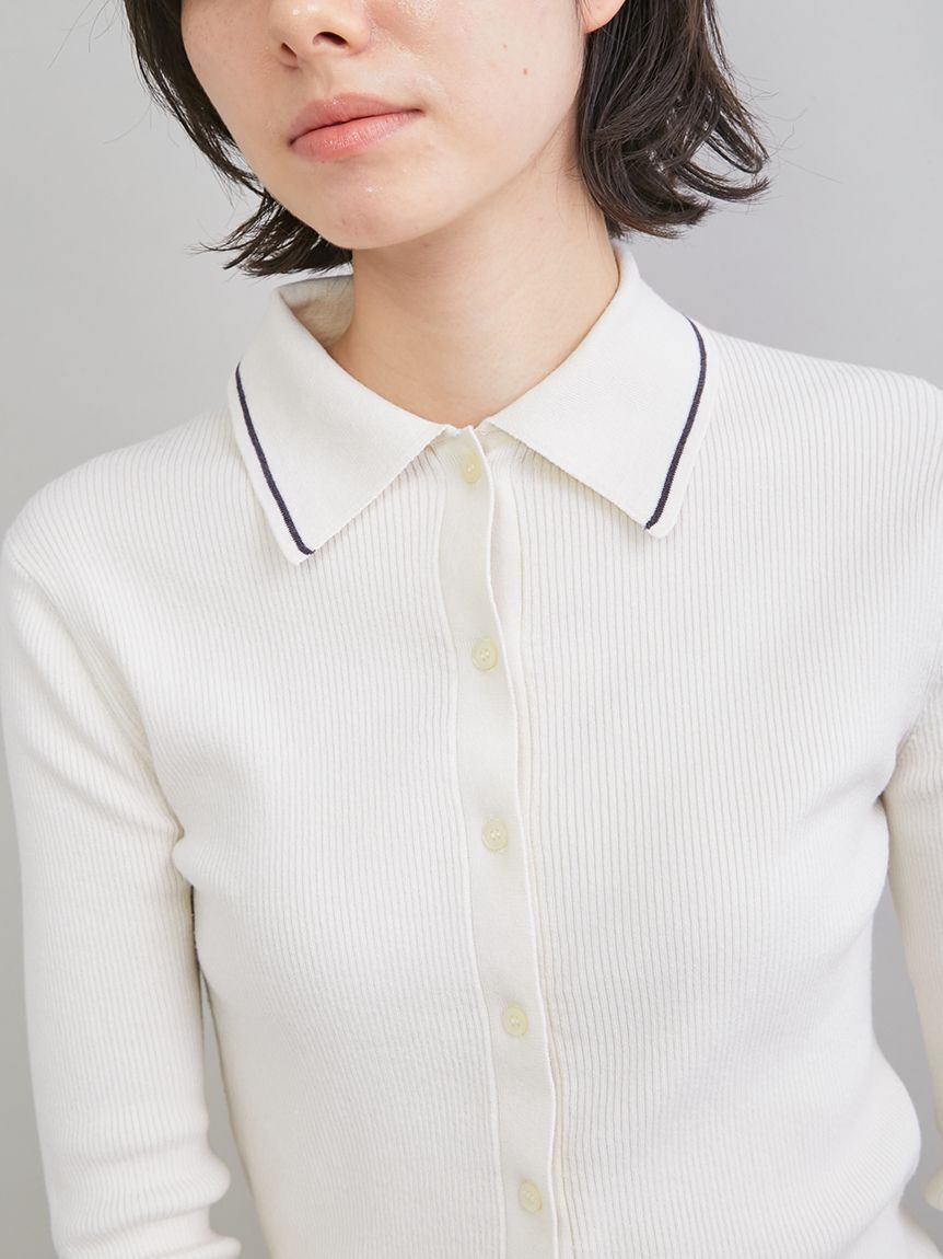 Mila Owen「ポロ衿リブニットカーディガン」|カーディガン|