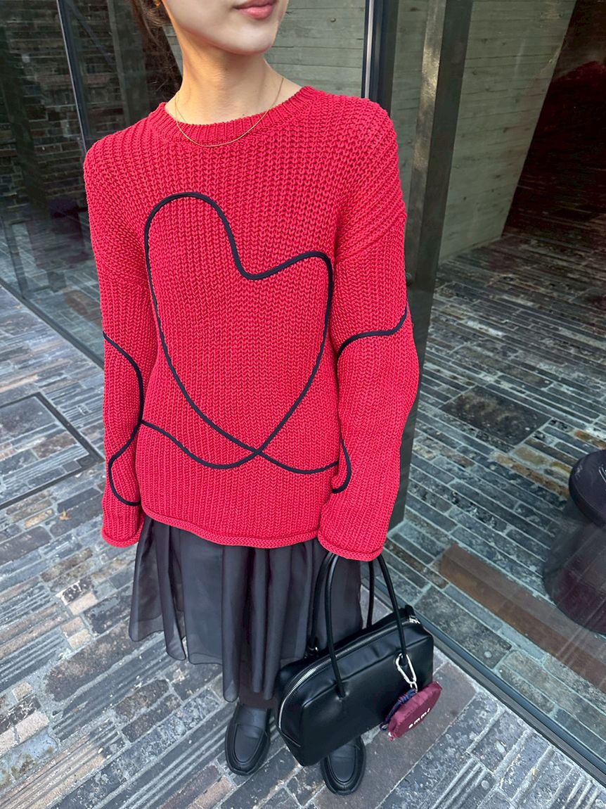 emmi atelier「【HEART】 【ONLINE限定カラーあり】ハートエンブロイダリーニット」|ニット・セーター|