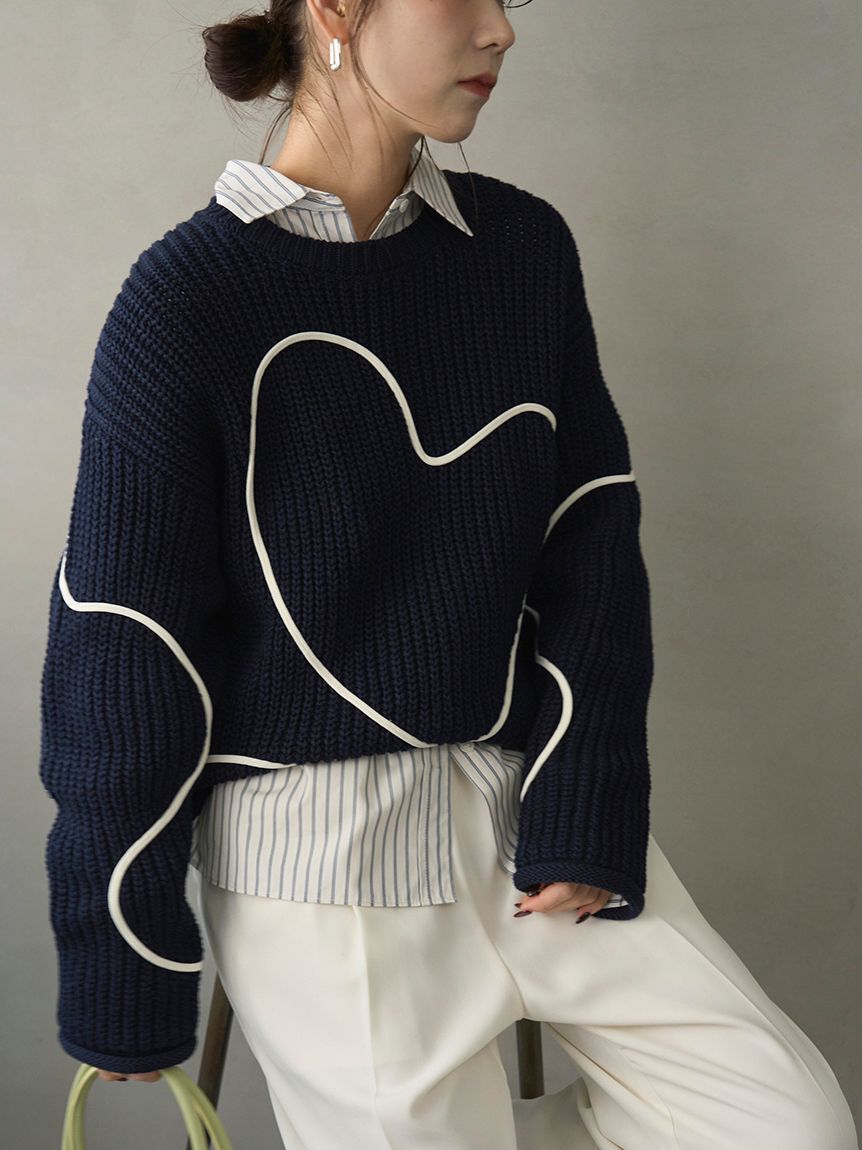 emmi atelier「【HEART】 【ONLINE限定カラーあり】ハートエンブロイダリーニット」|ニット・セーター|