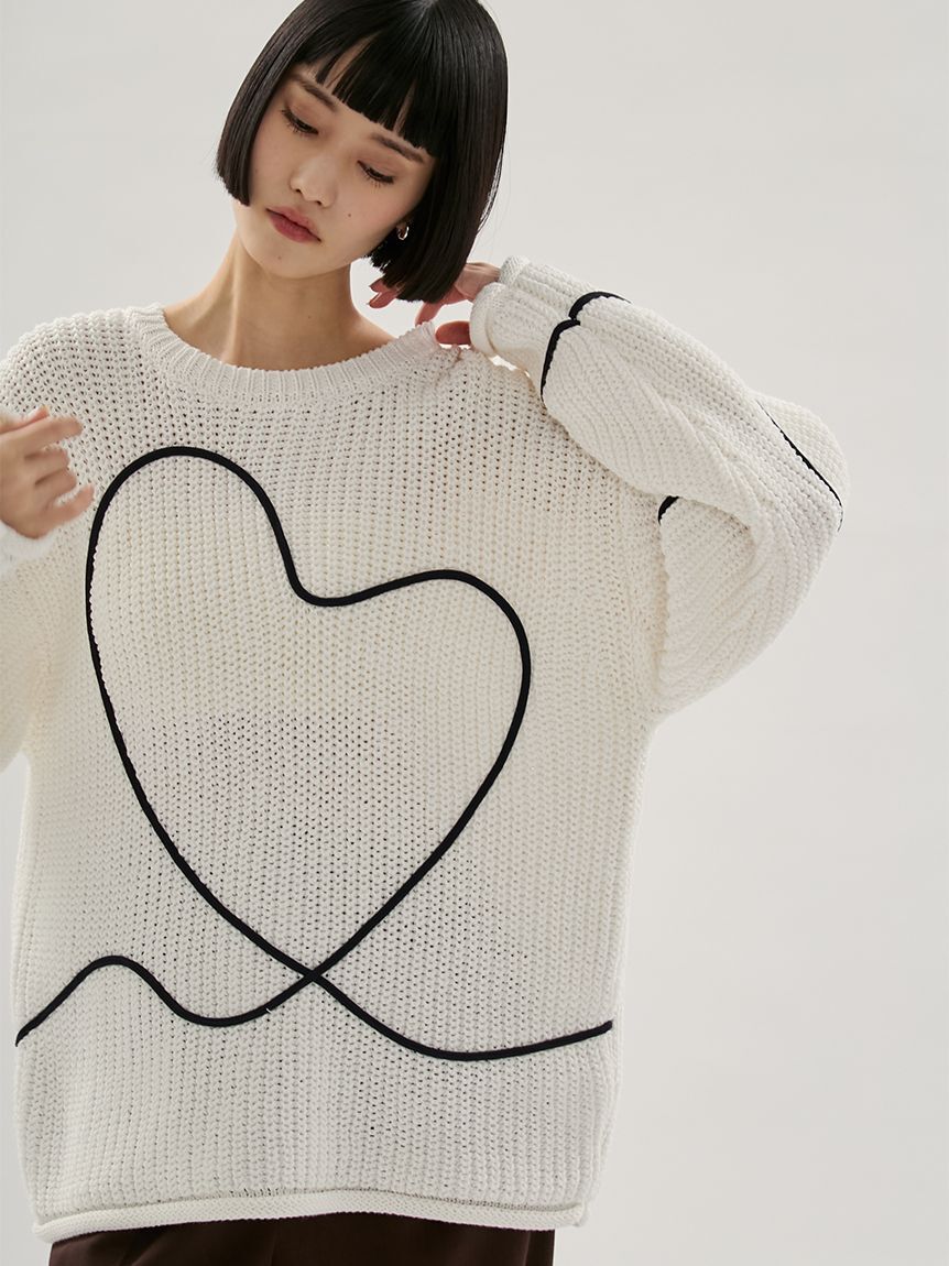 emmi atelier「【HEART】 【ONLINE限定カラーあり】ハートエンブロイダリーニット」|ニット・セーター|