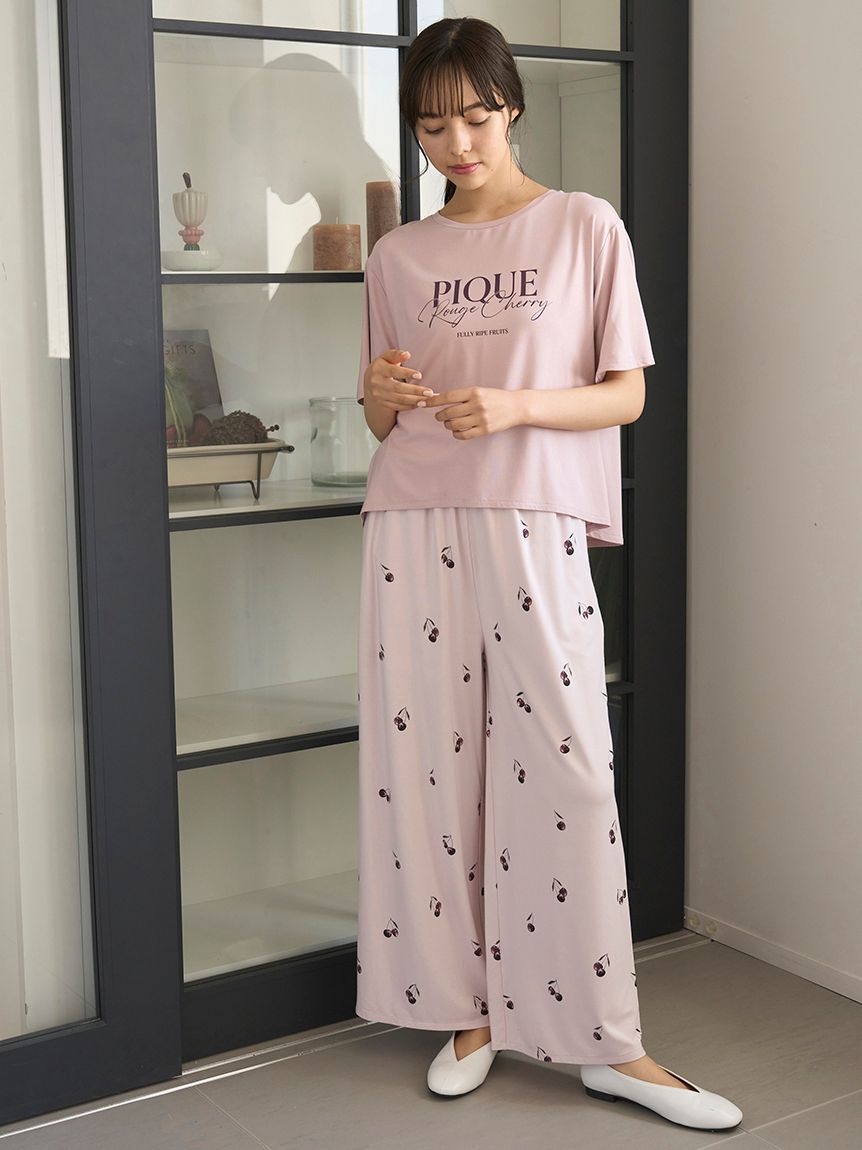 gelato pique「【接触冷感】ルージュチェリーレーヨンロゴTシャツ」|ルームウェア|