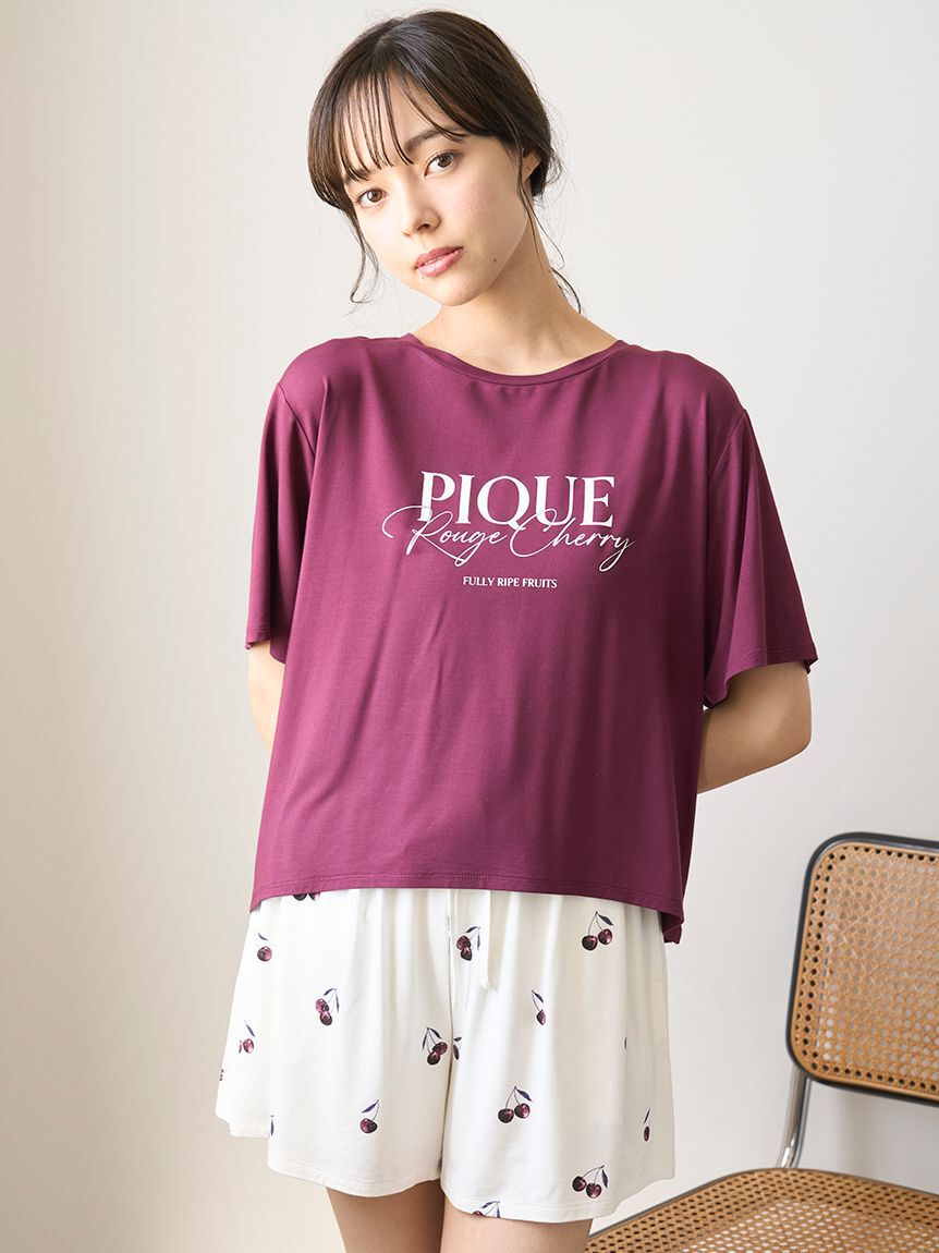 gelato pique「【接触冷感】ルージュチェリーレーヨンロゴTシャツ」|ルームウェア|