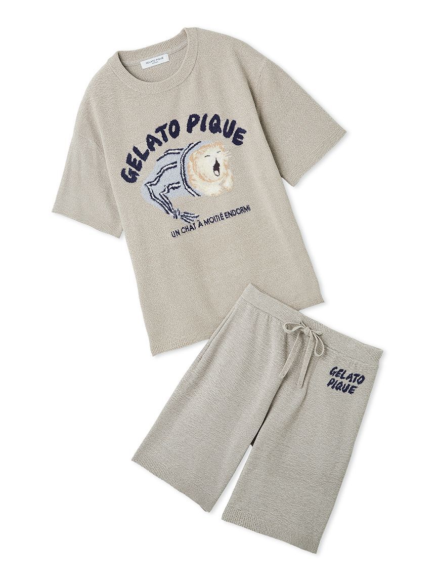 GELATO PIQUE HOMME「【ONLINE限定】【HOMME】sleeping cat ジャガードプルオーバー＆ハーフパンツセット」|ルームウェア|LGRY