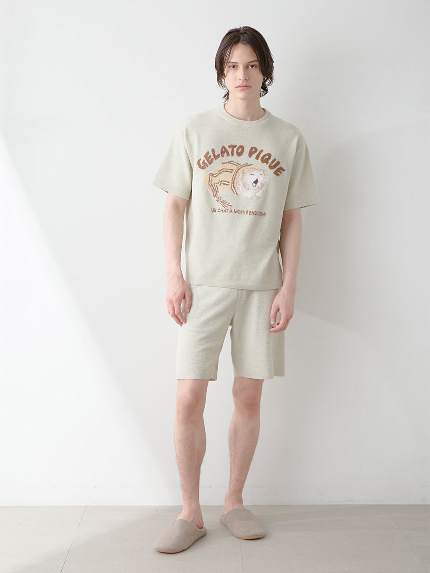 GELATO PIQUE HOMME「【ONLINE限定】【HOMME】sleeping cat ジャガードプルオーバー＆ハーフパンツセット」|ルームウェア|