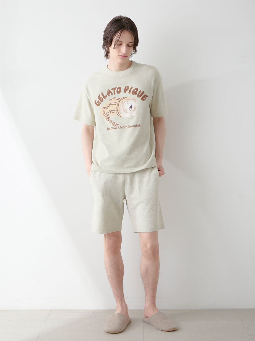 GELATO PIQUE HOMME「【ONLINE限定】【HOMME】sleeping cat ジャガードプルオーバー＆ハーフパンツセット」|ルームウェア|