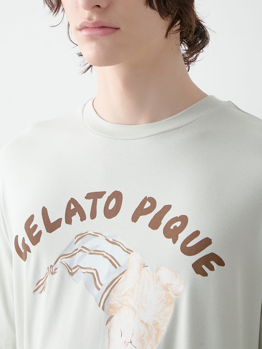 GELATO PIQUE HOMME「【ONLINE限定】【HOMME】sleeping cat ワンポイントTシャツ＆総柄ロングパンツセット」|ルームウェア|