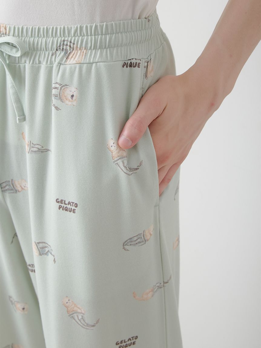 GELATO PIQUE HOMME「【ONLINE限定】【HOMME】sleeping cat ワンポイントTシャツ＆総柄ロングパンツセット」|ルームウェア|
