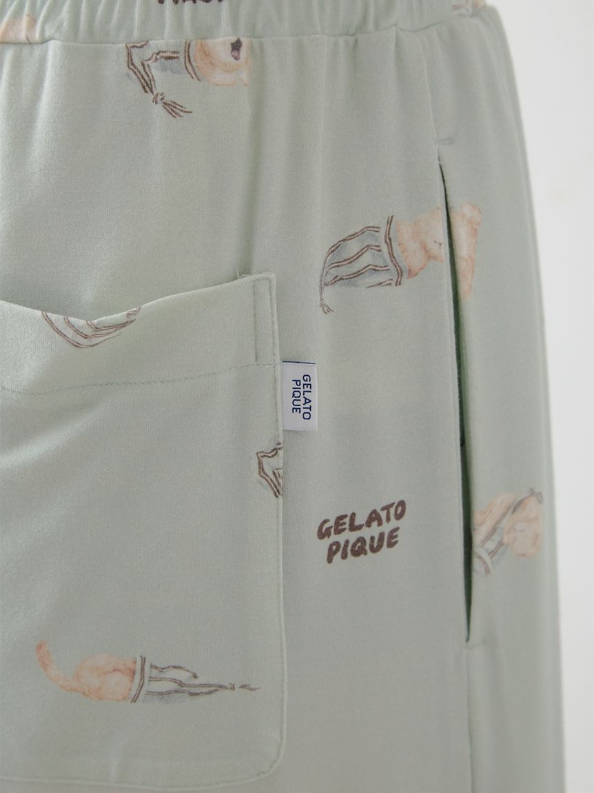 GELATO PIQUE HOMME「【ONLINE限定】【HOMME】sleeping cat ワンポイントTシャツ＆総柄ロングパンツセット」|ルームウェア|