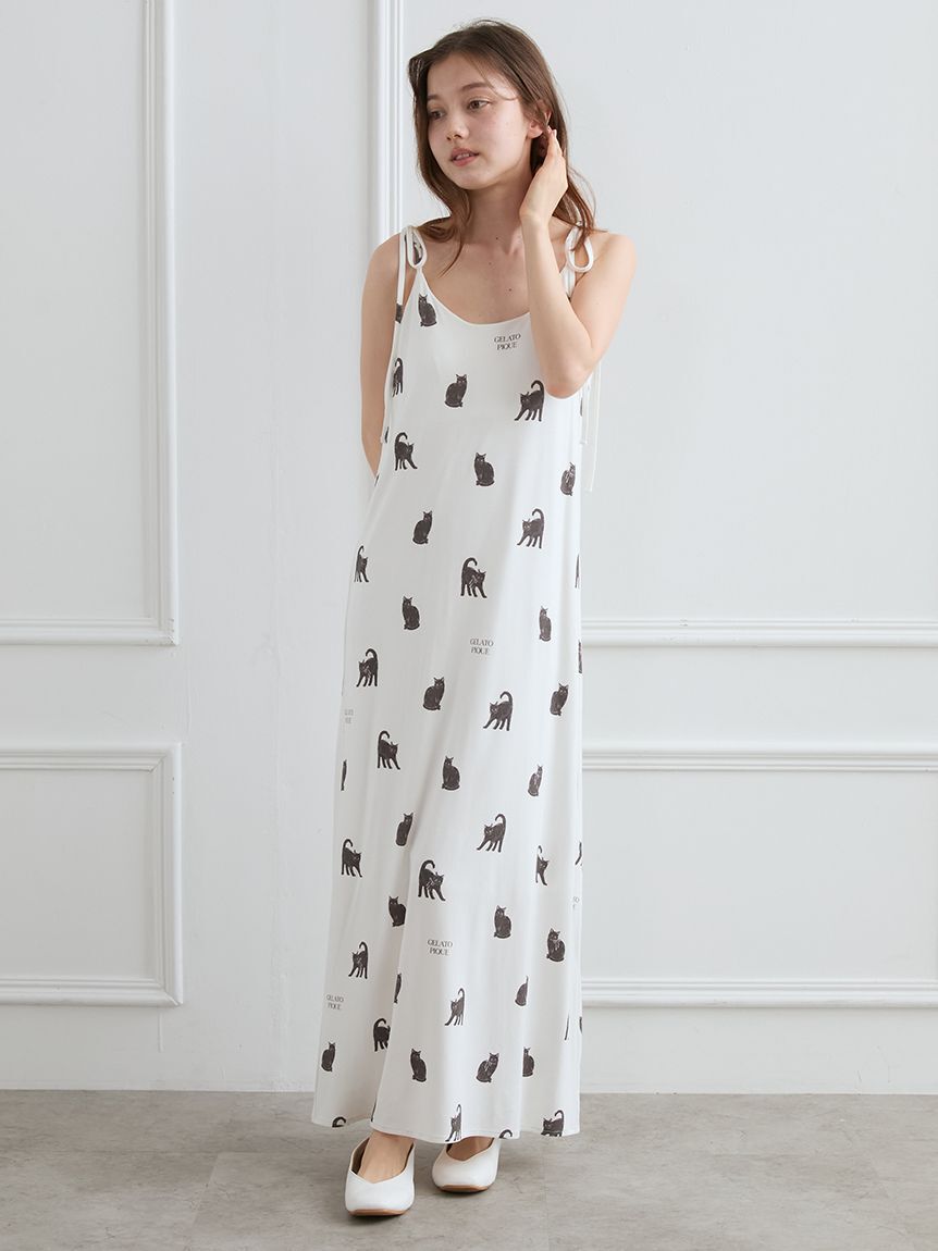 gelato pique「CAT総柄キャミワンピース」|ルームウェア|