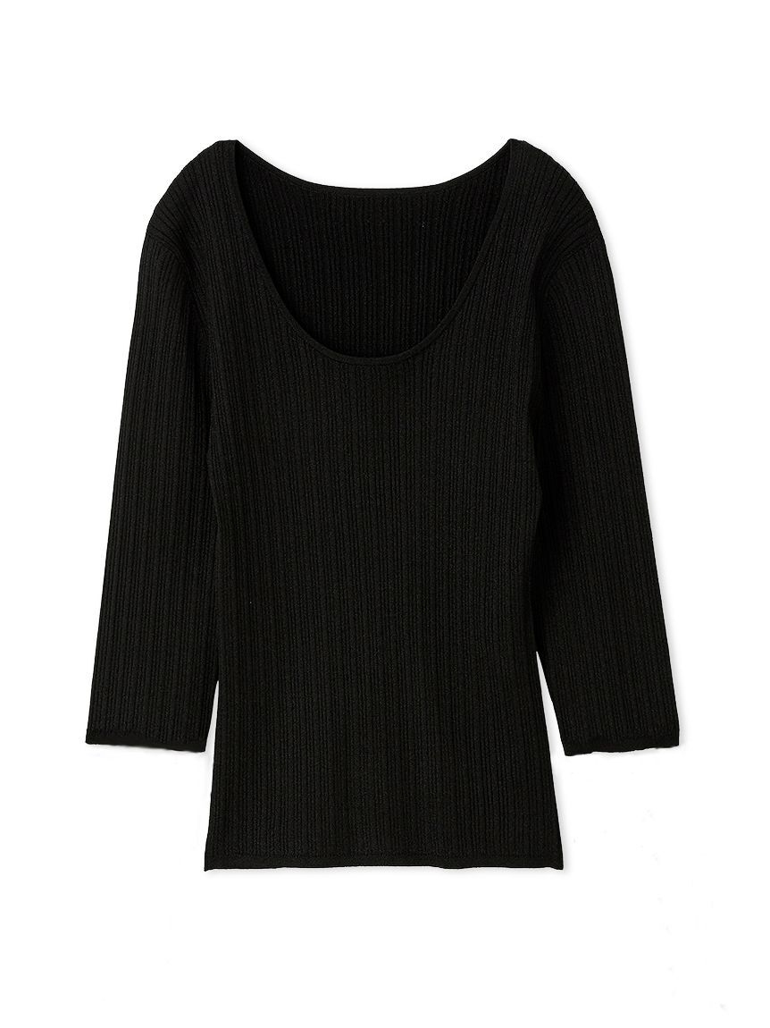 SNIDEL「Uネックシンプルリブニットプルオーバー」|ニット・セーター|BLK