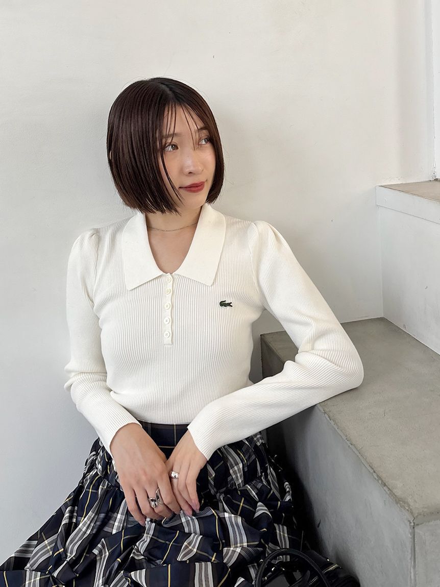 SNIDEL「LACOSTE/ポロリブニット」|ニット・セーター|WHT