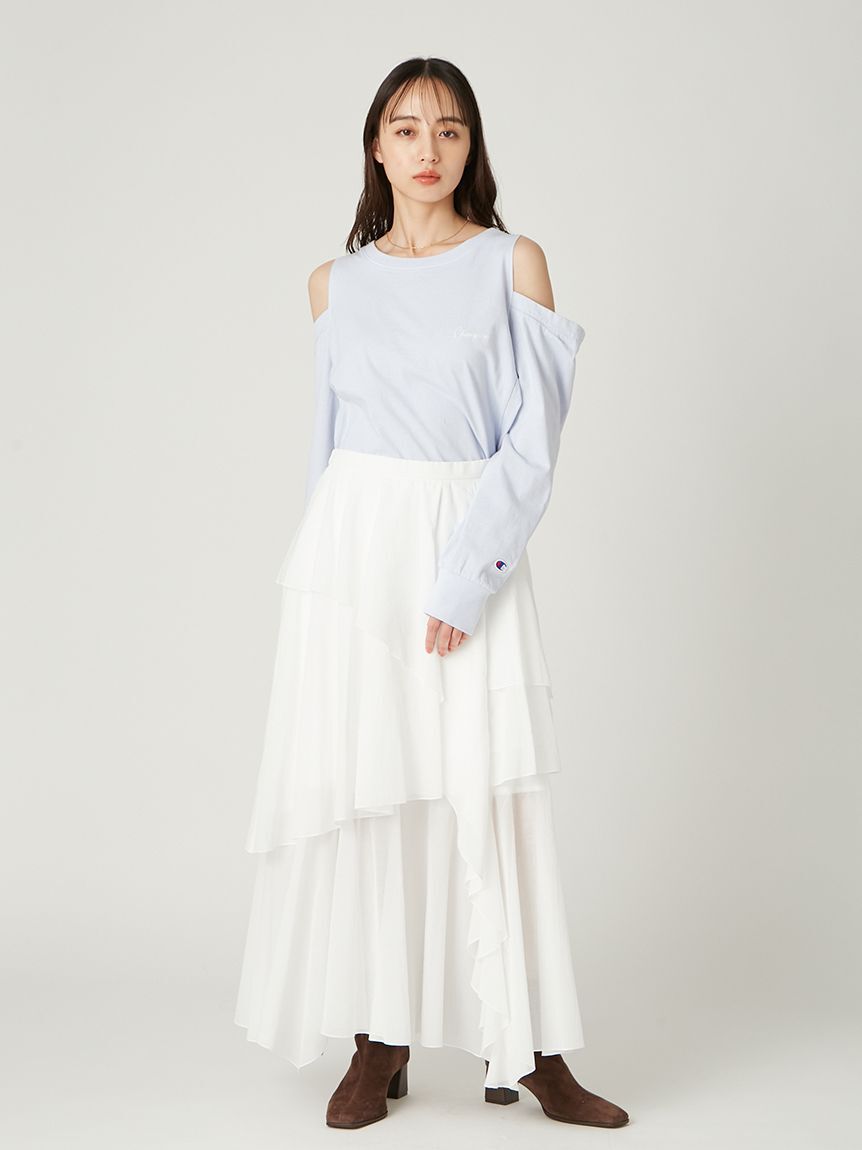 FRAY I.D「【FRAY I.D｜Champion】オフショルロングTシャツ」|Tシャツ・カットソー|