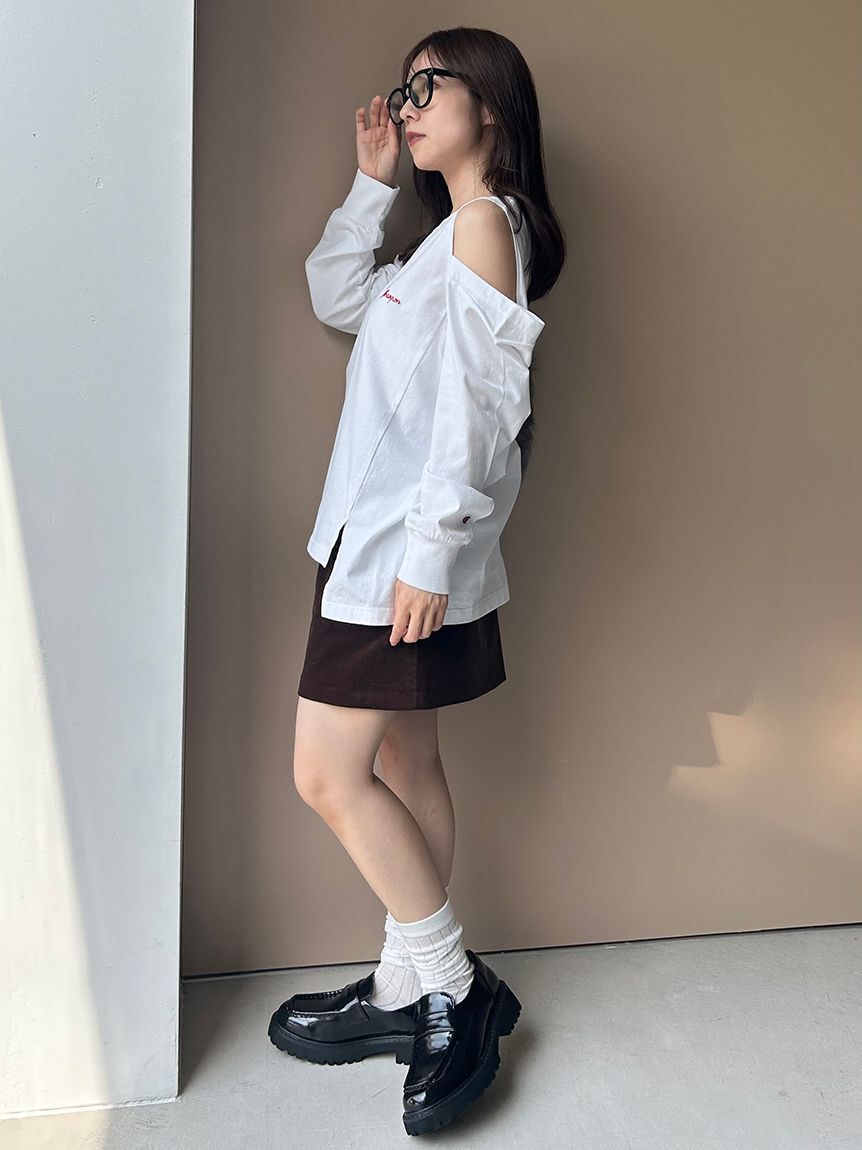 FRAY I.D「【FRAY I.D｜Champion】オフショルロングTシャツ」|Tシャツ・カットソー|