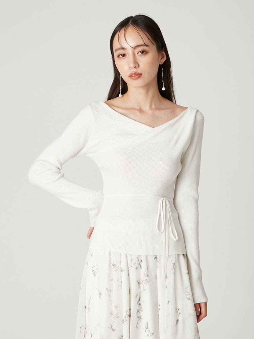 FRAY I.D「シルクブレンドアシメデコルテドレープリブニット」|ニット・セーター|