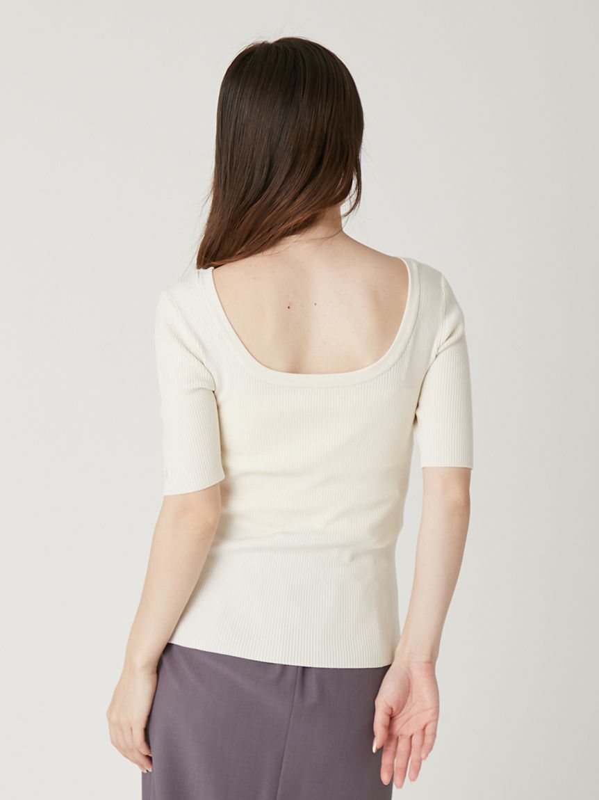 FRAY I.D「シルクブレンド前後2way半袖リブニット／ウォッシャブル」|ニット・セーター|