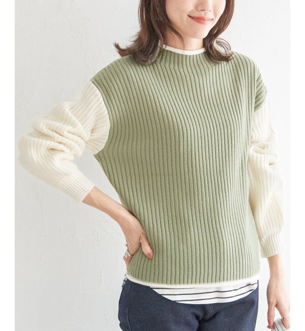 ikka「配色ワイドリブニットプルオーバー」|プルオーバー|